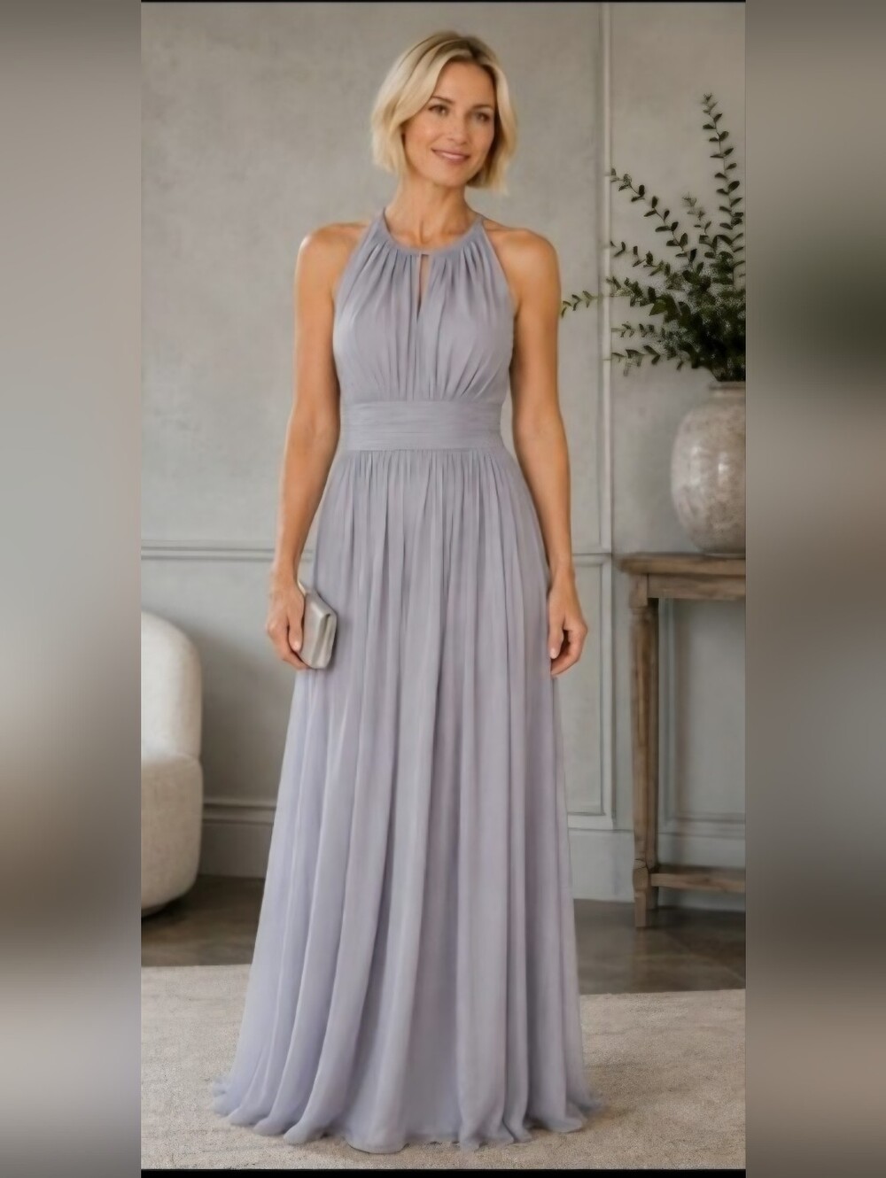 NWT After Six Platinum Gray Formal Dress, Full Length Marcaine Gown Sz 14